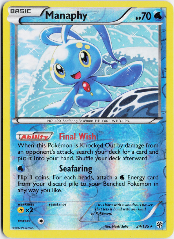 Carta Pokémon Manaphy · Plasma Storm #34/135 (MP) — pieza única en Moon's Collectibles México