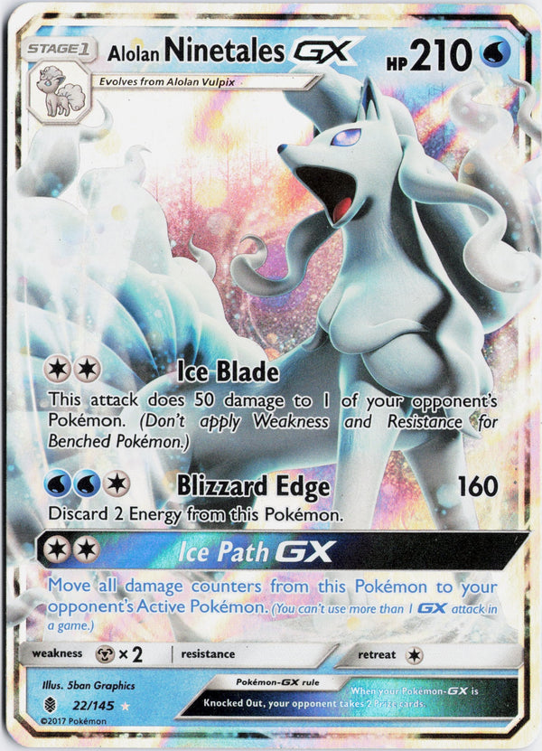 Carta Pokémon Alolan Ninetales-GX · Guardians Rising #22/145 (LP) — pieza única en Moon's Collectibles México