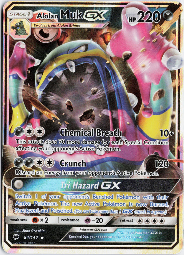 Carta Pokémon Alolan Muk-GX · Burning Shadows #84/147 (LP) — pieza única en Moon's Collectibles México