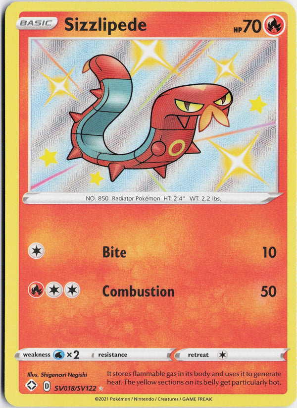 Carta Pokémon Sizzlipede · Shining Fates Shiny Vault #SV018/SV122 (NM) — pieza única en Moon's Collectibles México