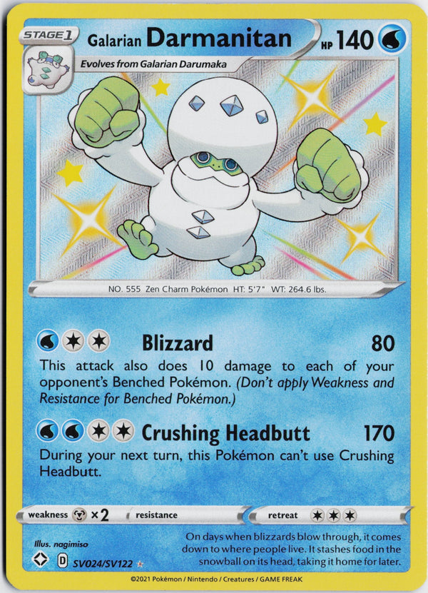 Carta Pokémon Galarian Darmanitan · Shining Fates Shiny Vault #SV024/SV122 (NM) — pieza única en Moon's Collectibles México