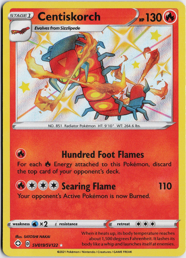 Carta Pokémon Centiskorch · Shining Fates Shiny Vault #SV019/SV122 (NM) — pieza única en Moon's Collectibles México