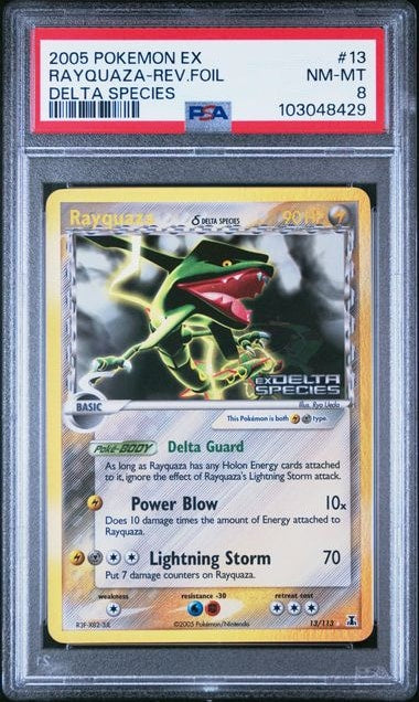 Carta Pokémon Rayquaza δ · Delta Species #13/113 (PSA 8) — pieza única en Moon's Collectibles México