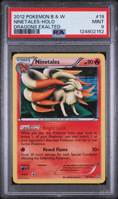Carta Pokémon Ninetales · Dragons Exalted #19/124 (PSA 9) — pieza única en Moon's Collectibles México