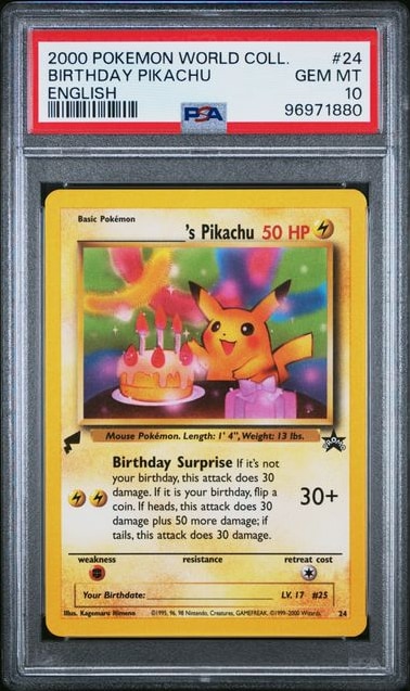 Carta Pokémon Birthday Pikachu · World Collection #24 (PSA 10) — pieza única en Moon's Collectibles México