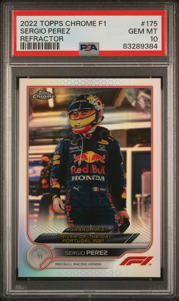 Carta Pokémon Sergio Perez · 2022 Topps Chrome F1 #175 (PSA 10) — pieza única en Moon's Collectibles México