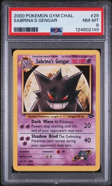 Carta Pokémon Sabrina's Gengar · Gym Challenge #29/132 (PSA 8) — pieza única en Moon's Collectibles México