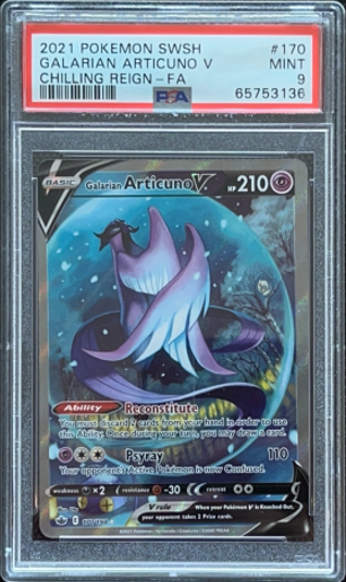 Carta Pokémon Galarian Articuno V · Chilling Reign #170/198 (PSA 9) — pieza única en Moon's Collectibles México