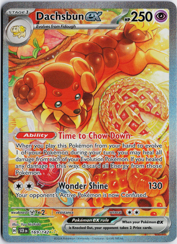 Carta Pokémon Dachsbun ex · Stellar Crown #169/142 (NM) — pieza única en Moon's Collectibles México