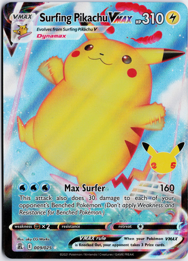Carta Pokémon Surfing Pikachu VMAX · Celebrations #9 (NM) — pieza única en Moon's Collectibles México