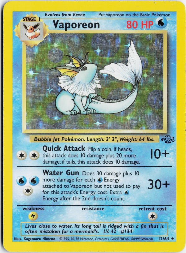 Carta Pokémon Vaporeon · Jungle #12/64 (MP) — pieza única en Moon's Collectibles México