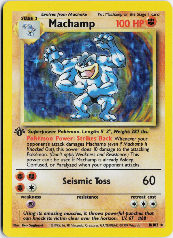 Carta Pokémon Machamp · Base #8/102 (HP) — pieza única en Moon's Collectibles México