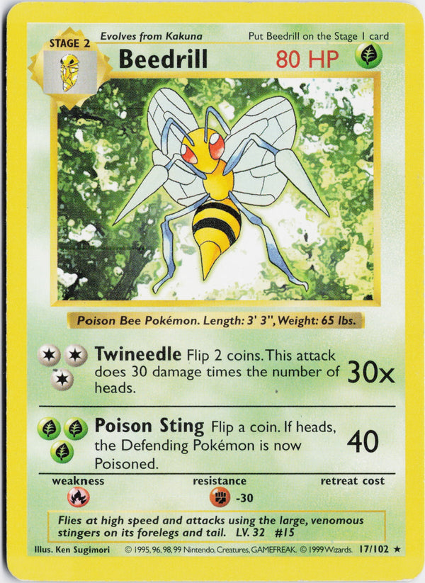 Carta Pokémon Beedrill · Base #17/102 (LP) — pieza única en Moon's Collectibles México