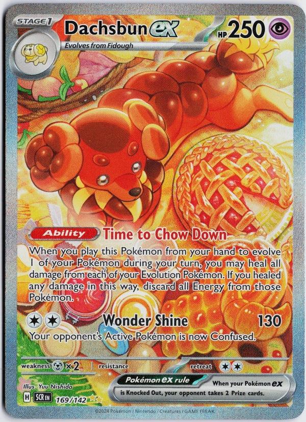 Carta Pokémon Dachsbun ex · Stellar Crown #169/142 (NM) — pieza única en Moon's Collectibles México