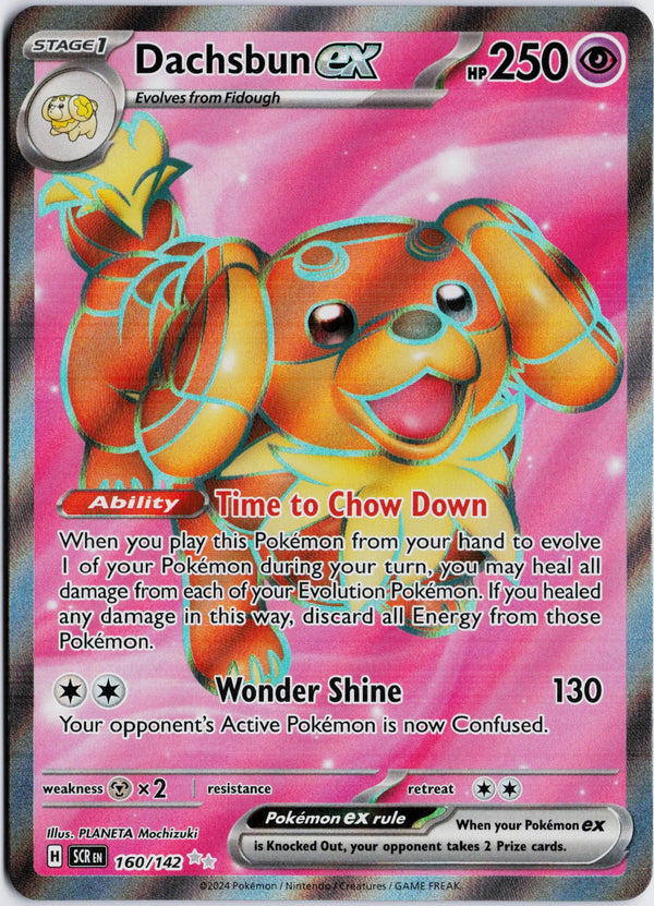 Carta Pokémon Dachsbun ex · Stellar Crown #160/142 (NM) — pieza única en Moon's Collectibles México