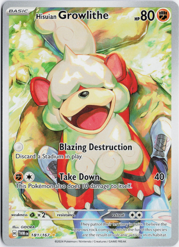 Carta Pokémon Hisuian Growlithe · Twilight Masquerade #181/167 (NM) — pieza única en Moon's Collectibles México