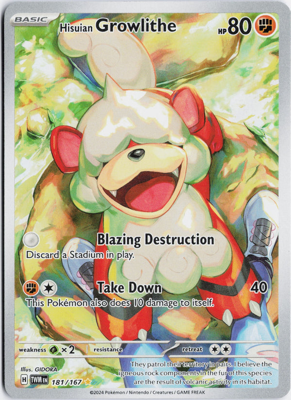 Carta Pokémon Hisuian Growlithe · Twilight Masquerade #181/167 (NM) — pieza única en Moon's Collectibles México
