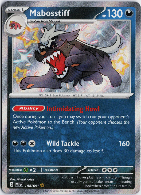 Carta Pokémon Mabosstiff · Paldean Fates #188/091 (NM) — pieza única en Moon's Collectibles México