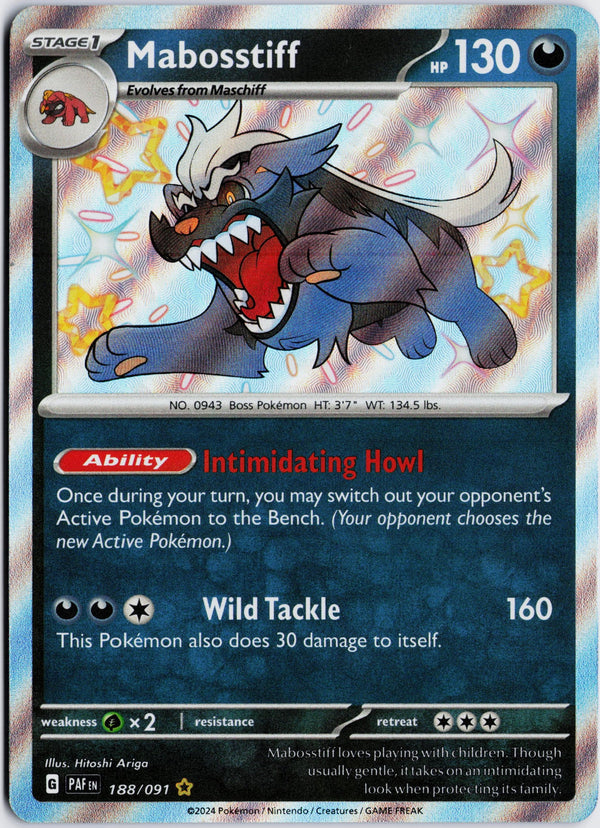 Carta Pokémon Mabosstiff · Paldean Fates #188/091 (NM) — pieza única en Moon's Collectibles México