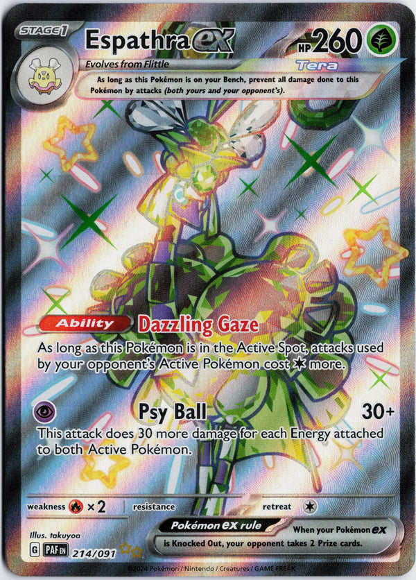 Carta Pokémon Espathra ex · Paldean Fates #214/091 (NM) — pieza única en Moon's Collectibles México