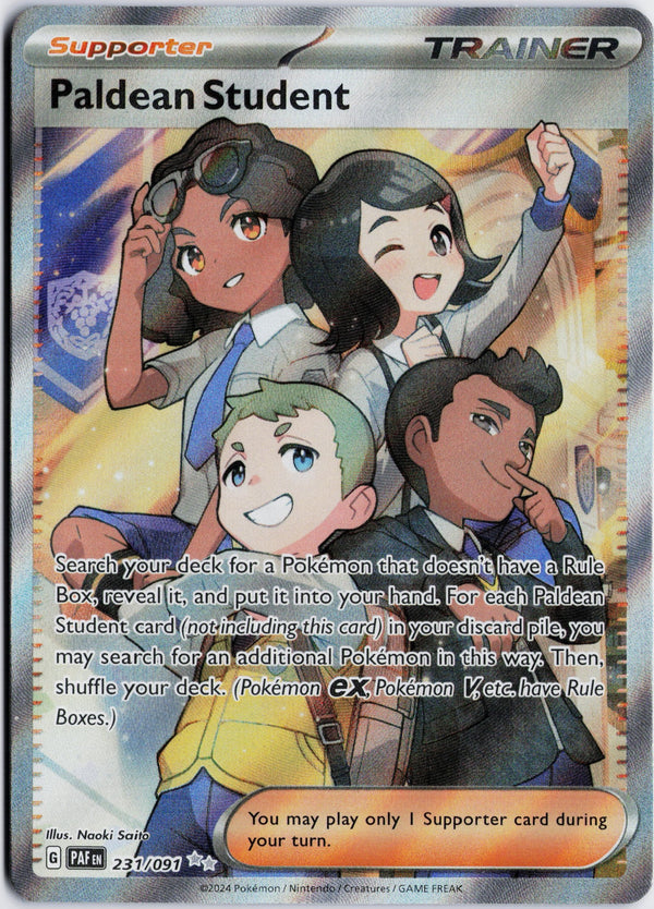 Carta Pokémon Paldean Student · Paldean Fates #231/091 (NM) — pieza única en Moon's Collectibles México