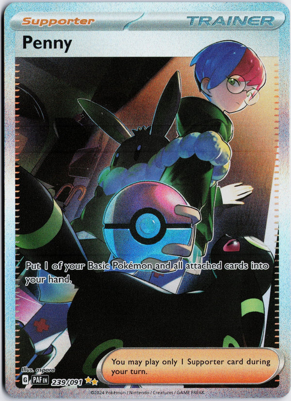 Carta Pokémon Penny · Paldean Fates #239/091 (NM) — pieza única en Moon's Collectibles México