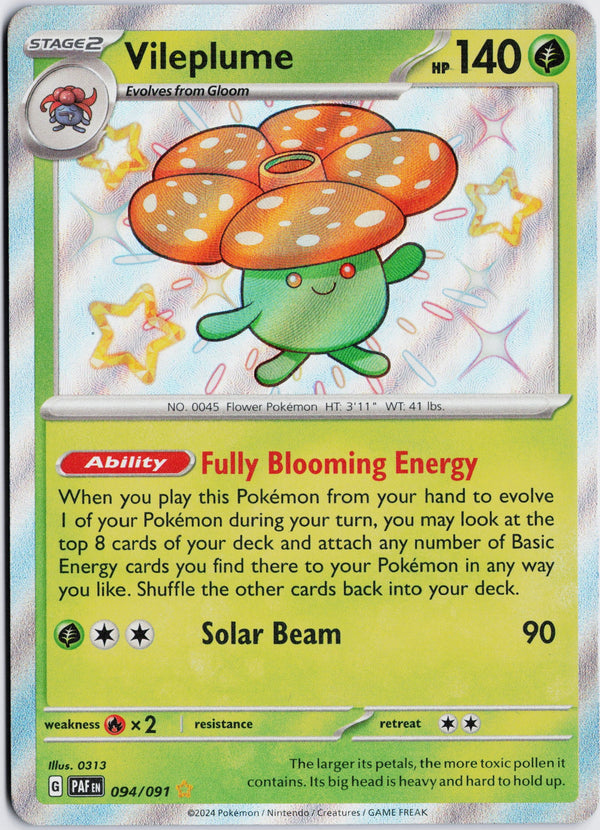 Carta Pokémon Vileplume · Paldean Fates #094/091 (NM) — pieza única en Moon's Collectibles México
