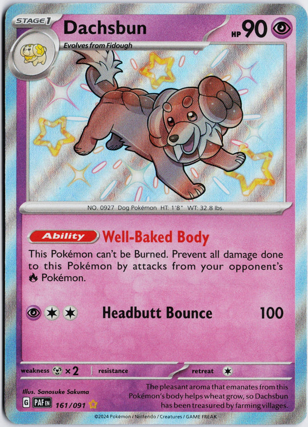 Carta Pokémon Dachsbun · Paldean Fates #161/091 (NM) — pieza única en Moon's Collectibles México
