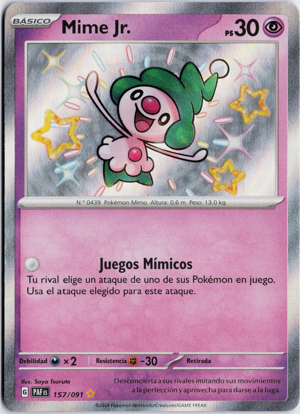 Carta Pokémon Mime Jr. · Paldean Fates #157/091 (NM) — pieza única en Moon's Collectibles México