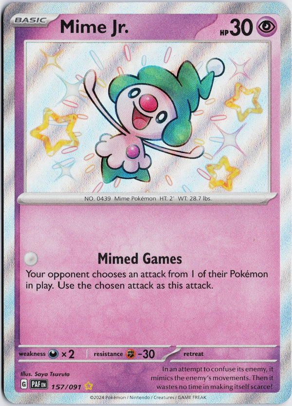 Carta Pokémon Mime Jr. · Paldean Fates #157/091 (NM) — pieza única en Moon's Collectibles México