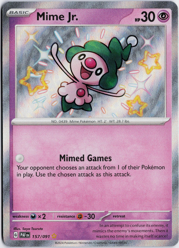 Carta Pokémon Mime Jr. · Paldean Fates #157/091 (NM) — pieza única en Moon's Collectibles México