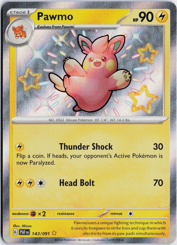 Carta Pokémon Pawmo · Paldean Fates #143/091 (NM) — pieza única en Moon's Collectibles México