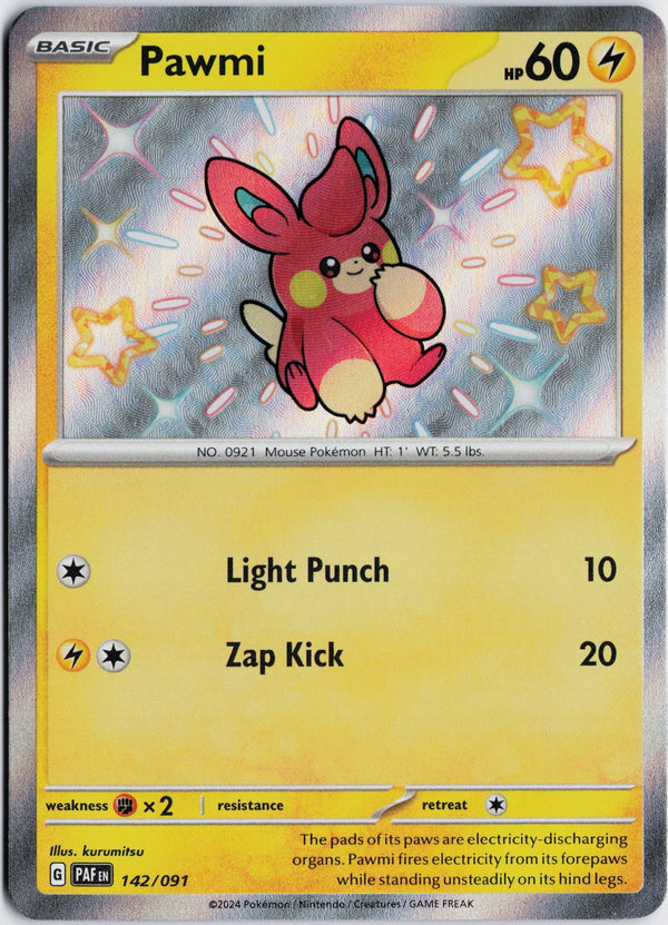 Carta Pokémon Pawmi · Paldean Fates #142/091 (NM) — pieza única en Moon's Collectibles México