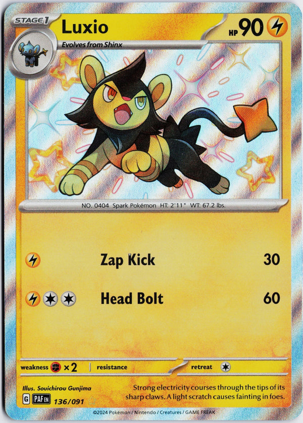 Carta Pokémon Luxio · Paldean Fates #136/091 (NM) — pieza única en Moon's Collectibles México