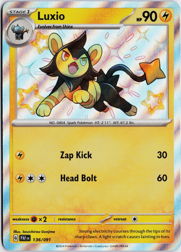 Carta Pokémon Luxio · Paldean Fates #136/091 (NM) — pieza única en Moon's Collectibles México