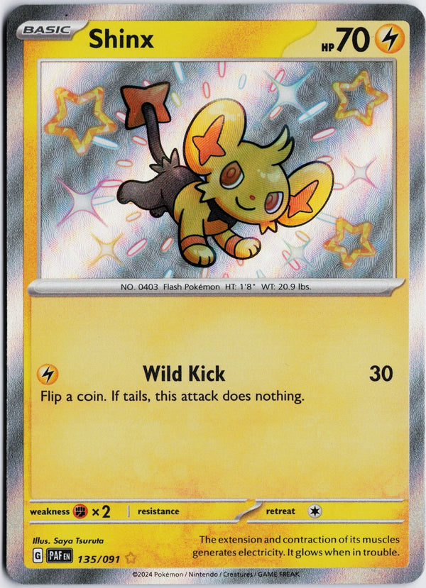 Carta Pokémon Shinx · Paldean Fates #135/091 (LP) — pieza única en Moon's Collectibles México