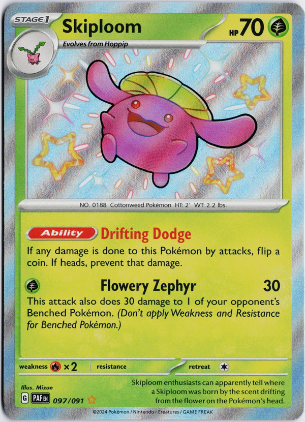 Carta Pokémon Skiploom · Paldean Fates #097/091 (NM) — pieza única en Moon's Collectibles México