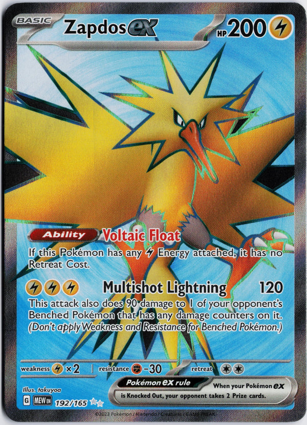 Carta Pokémon Zapdos ex · 151 #192/165 (NM) — pieza única en Moon's Collectibles México