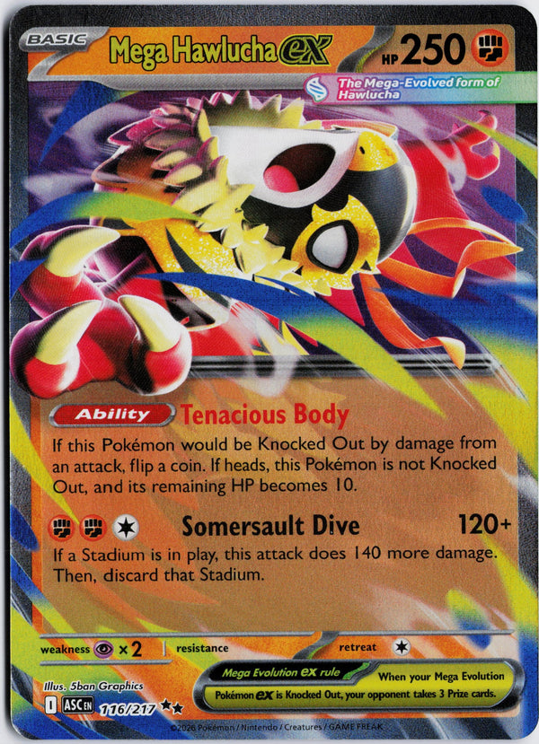 Carta Pokémon Mega Hawlucha ex · Ascended Heroes #116/217 (NM) — pieza única en Moon's Collectibles México