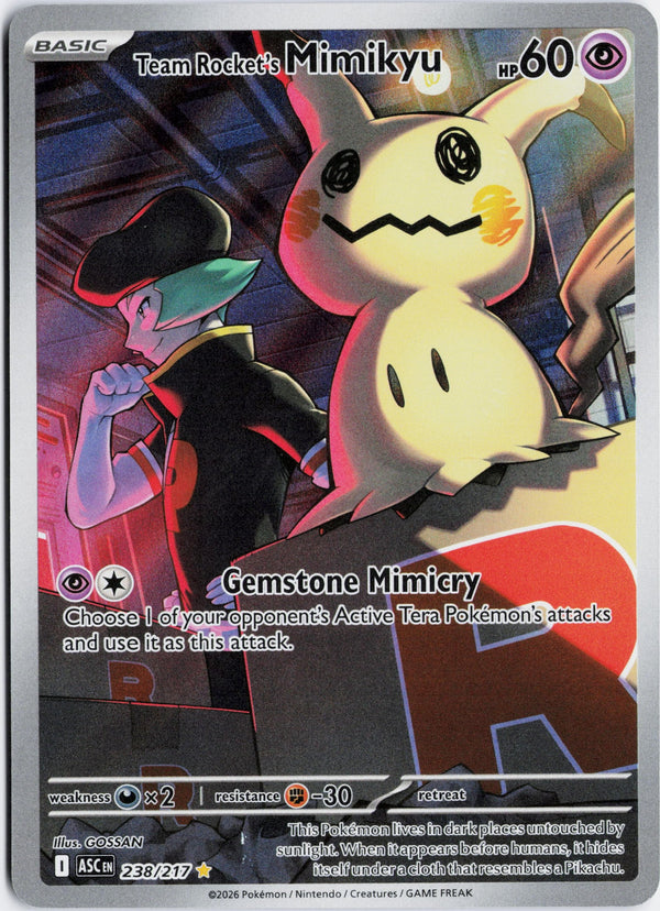 Carta Pokémon Team Rocket's Mimikyu · Ascended Heroes #238/217 (NM) — pieza única en Moon's Collectibles México