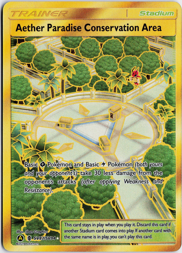 Carta Pokémon Aether Paradise Conservation Area · Hidden Fates Shiny Vault #SV87/SV94 (NM) — pieza única en Moon's Collectibles México