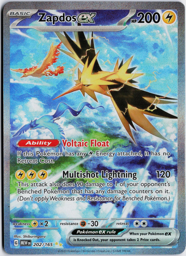 Carta Pokémon Zapdos ex · 151 #202/165 (LP) — pieza única en Moon's Collectibles México