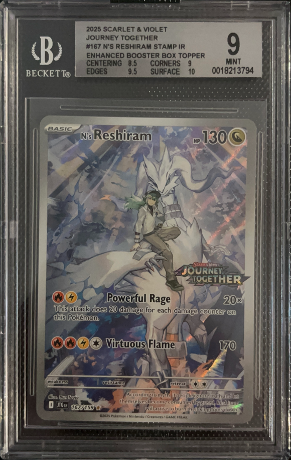 Carta Pokémon N's Reshiram · Journey Together #167/159 (BGS 9) — pieza única en Moon's Collectibles México