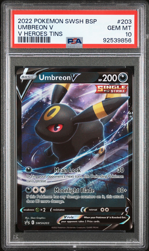 Carta Pokémon Umbreon V · SWSH Black Star Promos #SWSH203 (PSA 10) — pieza única en Moon's Collectibles México