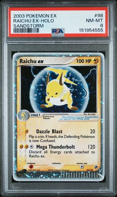 Carta Pokémon Raichu ex · Sandstorm #98/100 (PSA 8) — pieza única en Moon's Collectibles México