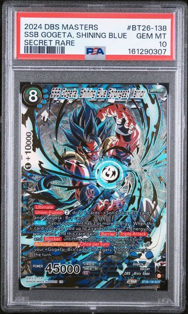 Carta Pokémon SSB Gogeta Shining Blue · DBS Masters #BT26-138 (PSA 10) — pieza única en Moon's Collectibles México