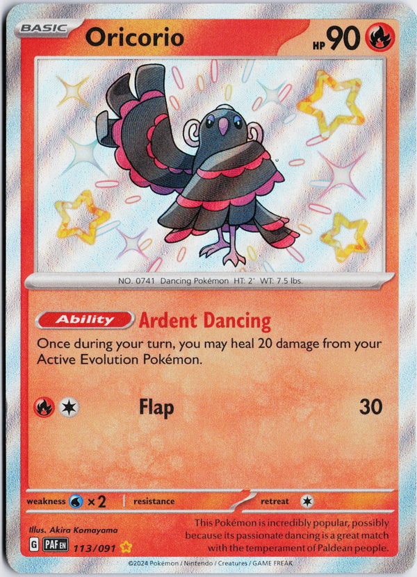 Carta Pokémon Oricorio · Paldean Fates #113/091 (NM) — pieza única en Moon's Collectibles México