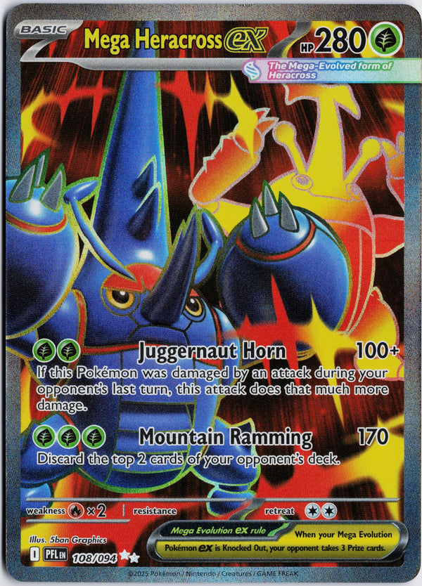 Carta Pokémon Mega Heracross ex · Phantasmal Flames #108/094 (NM) — pieza única en Moon's Collectibles México