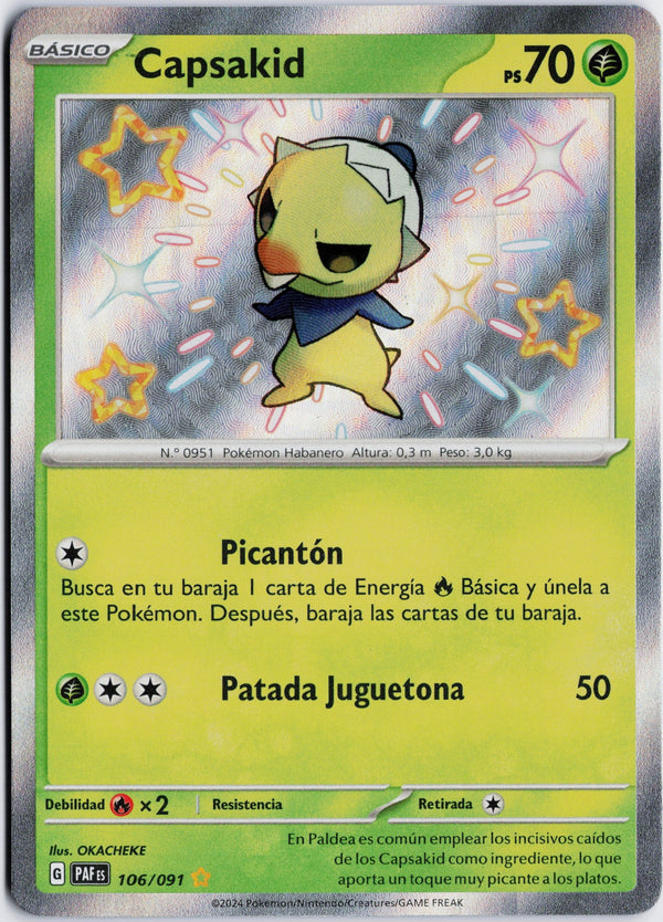 Carta Pokémon Capsakid · Paldean Fates #106/091 (NM) — pieza única en Moon's Collectibles México