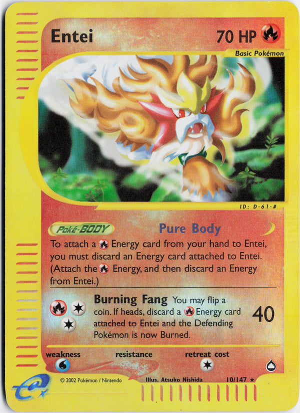 Carta Pokémon Entei · Aquapolis #10/147 (NM) — pieza única en Moon's Collectibles México